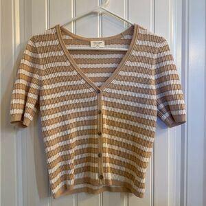 Gentle Fawn Tan and White Striped Button-Down Shirt